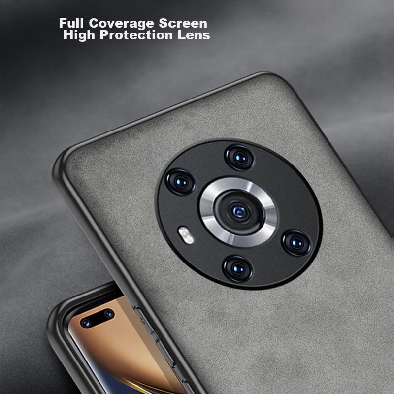 Honor Magic3 Phone Case, Magic3 with Full Lens Protection, Silicone Soft Edge, Shockproof, Ultra-Thin, Simple And Leather Texture Case, Quiet Black