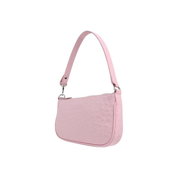 By Far Rachel Series Embossed Leather Underarm Shoulder Tote Bag Women Bags Pink 21SSRCLSPOCCEMED-PEONY