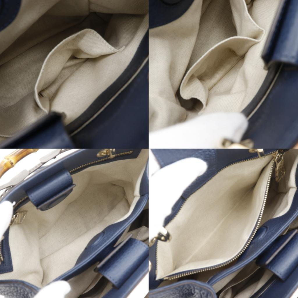 GUCCI Bamboo shopper small tote Handbag 336032 2WAYShoulder Navy blue Calfskin Women Used