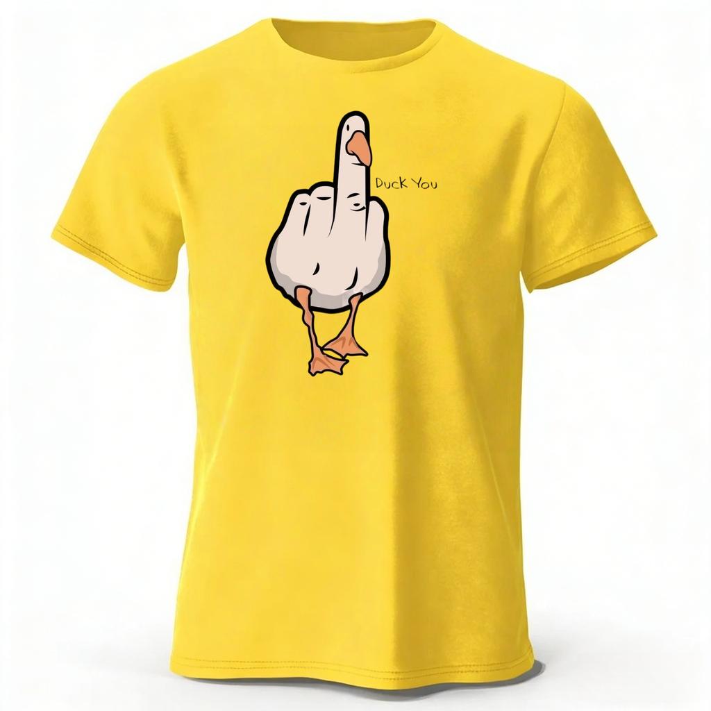 Men's Funny Middle Finger Duck Latest Pure Cotton Sports Short Sleeved Running Fitness Plus Size Loose T-shirt Street Daily Top