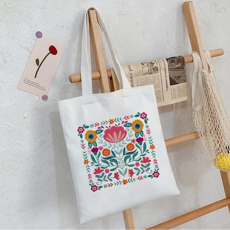 Floral Print Canvas Bag Casual Handbag Women Large Capacity