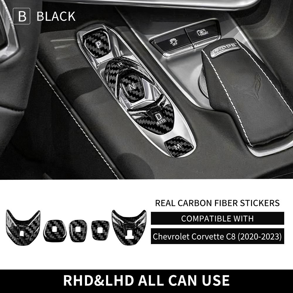 Skutečné pevné uhlíkové vlákno Pro Chevrolet Corvette C8 2020 2025 2025 2025 Samolepka na tlačítko řadicí páky konzole auta Příslušenství