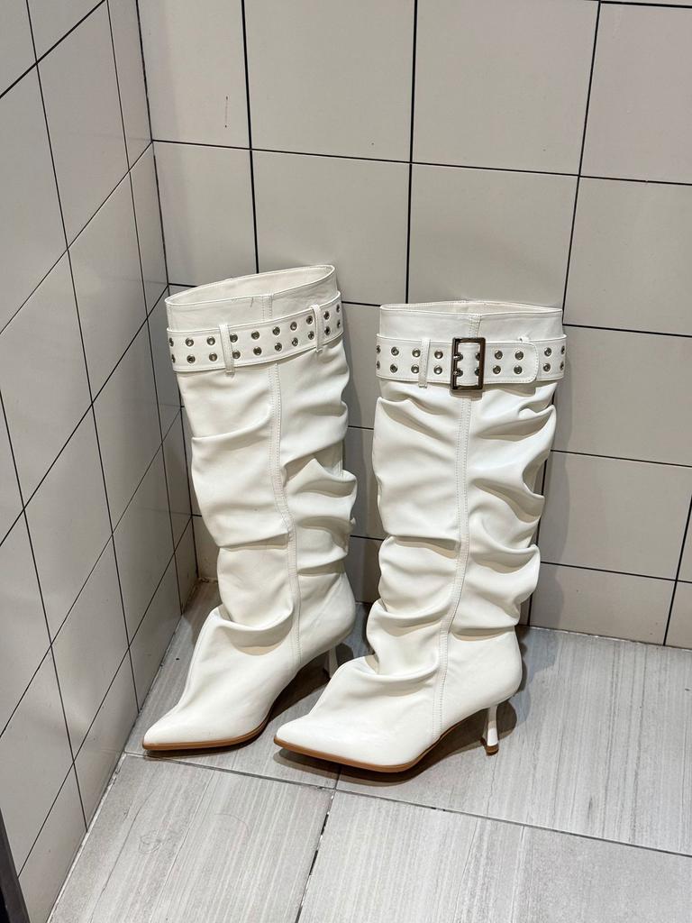 Pointed stiletto high boots belt buckle knight women's boots 2026 autumn and winter new stacking boots long boots over the knee fashion boots