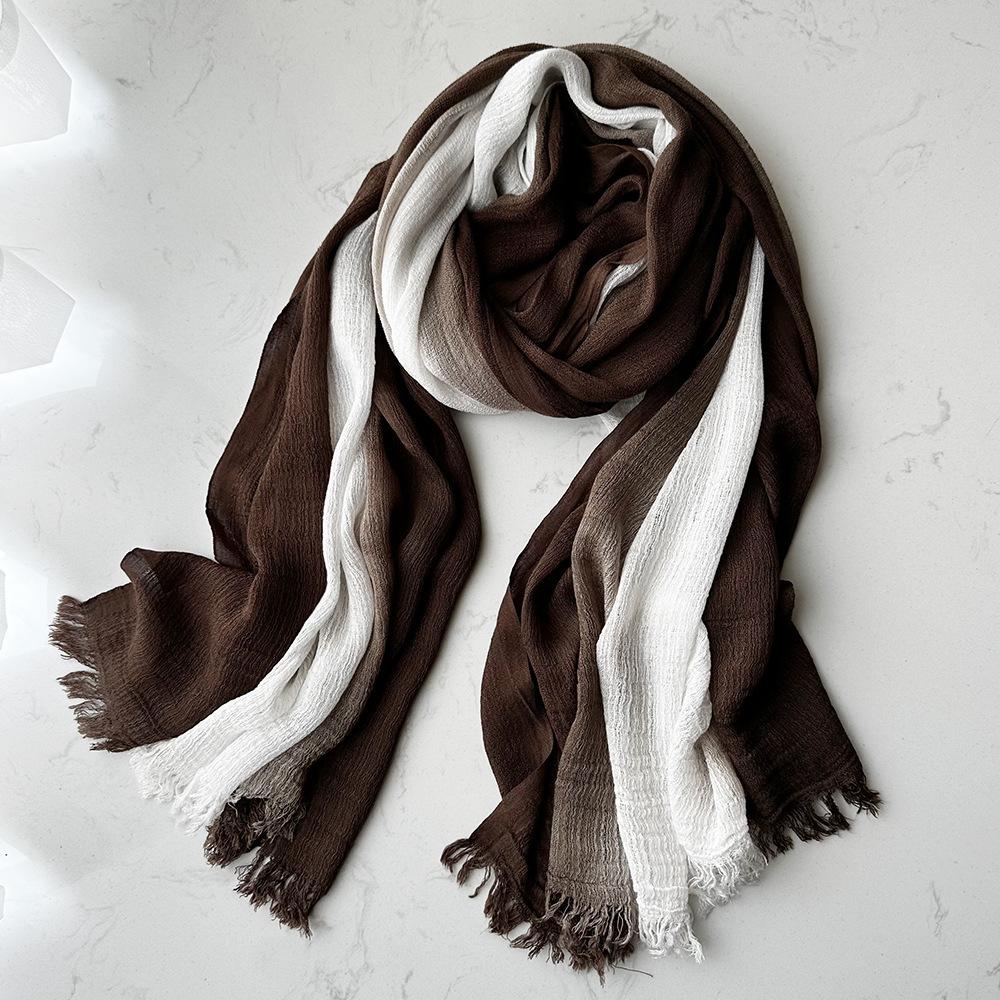 Personalized Hand-painted Cotton Scarf Women's Short Beard Gradual Change Color Travel Shawl Yunnan Dali Blue and White Tie-dyed Silk Scarf