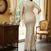 2024 Elegant Gold Sequin One-Shoulder Evening Gown for Autumn Banquets and Annual Meetings