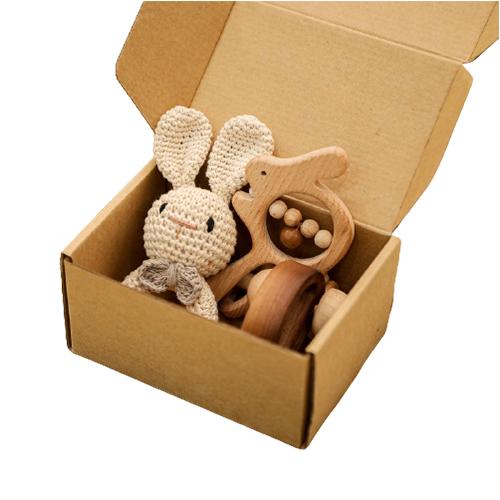 4 Pcs Baby Wooden Crochet Rattle Toys Natural Wooden Teether Animal Rattle Montessori Toy Eco Friendly Infant Newborn Gift
