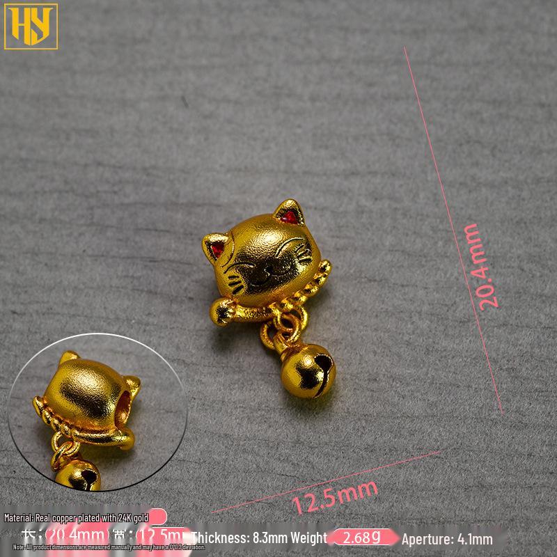 Ciondolo Charm Gatto della Fortuna Placcato Rame Oro 24K Collana Fu