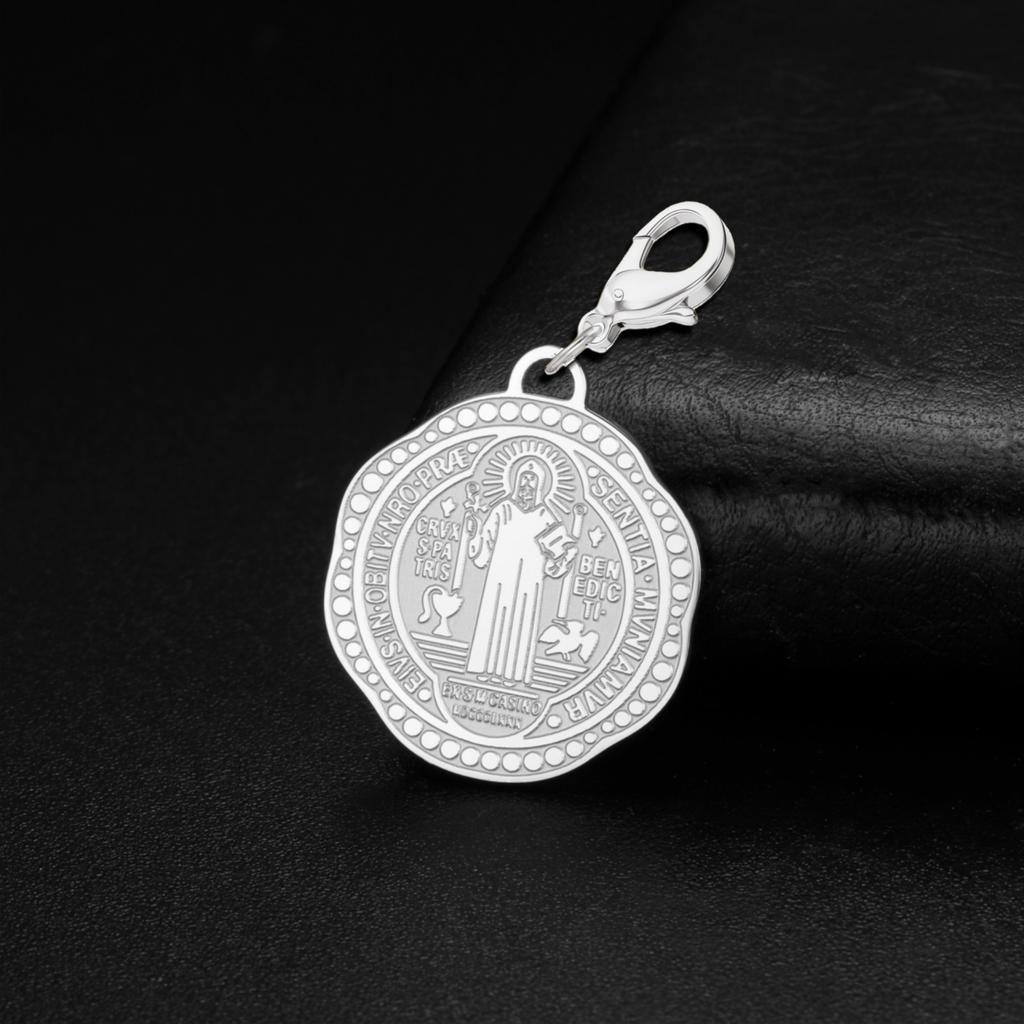 Saint Benedict Medal Pendant with Lobster Clasp Stainless Steel Benedict Charm for DIY Jewelry Keyrings