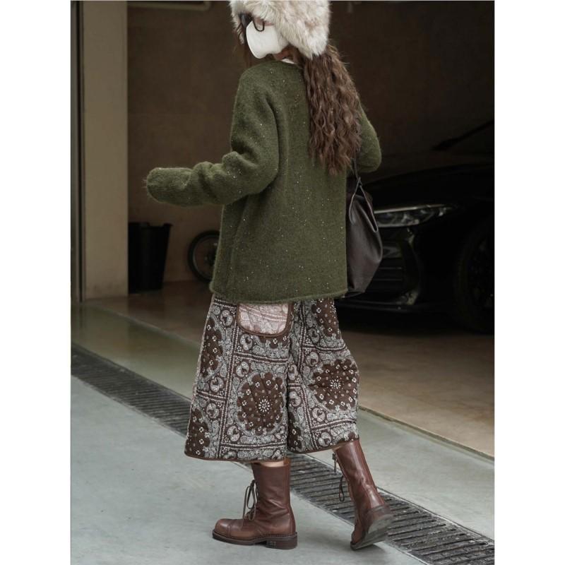 Johnature Winter Korean Style V-Neck Knit Sweater Loose Casual Pullover Simple Green Women Sweaters