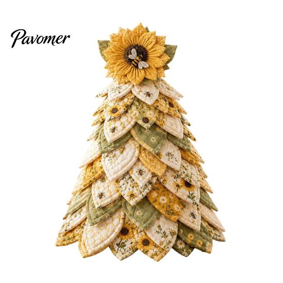 Tischmitte Sonnenblume Biene Baum DIY Bastelset, 3D gestepptes Stoff-Baumwoll-Patchwork-Set, Handgefertigte Tischdekoration für Wohnzimmer Schlafzimmer