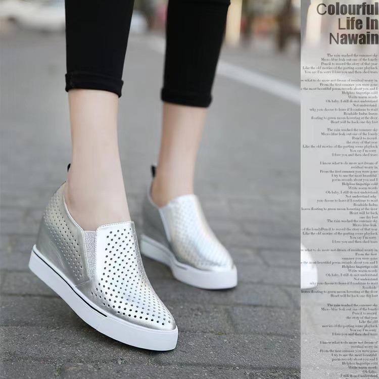Leather White Comfy Height Wedges Shoes Woman Fashion Platform Sneakers Women Casual High Heels Footwear Women Spring Autumn