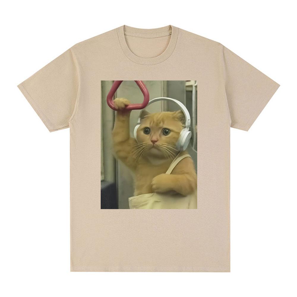 Subway Cat Meme T-shirt Gen Z Joke Stupid Brainrot Cat Lover Gift T-shirts Funny Kitty Cool Cotton Short Sleeve T-Shirts Unisex