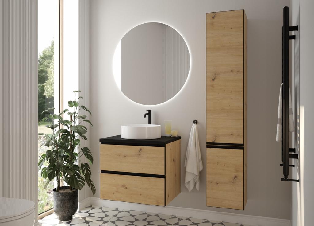 Zestaw Szafka Łazienkowa Wisząca Pod Umywalkę Z Czarnym Blatem 60x50x46cm Modus