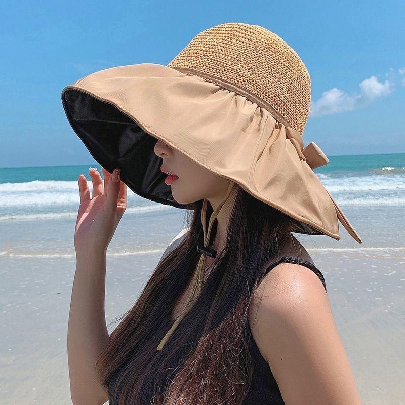 Empty top vinyl sunscreen hat women's summer big brim cover face sun hat light sun hat UV protection bucket hat