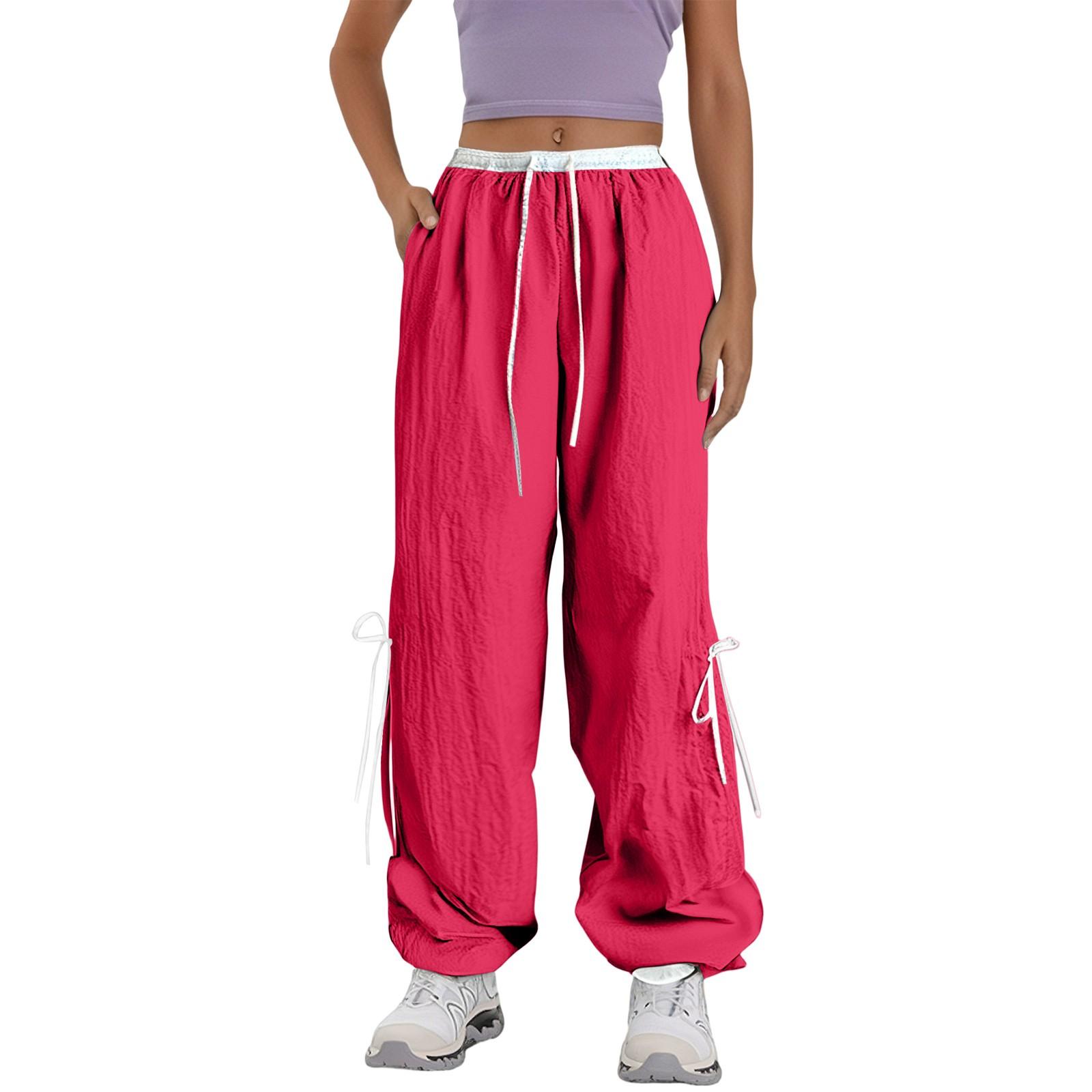 

Женские летние тонкие свободные брюки прямого кроя с бантом, рабочие брюки, с высокой талией, широкие штанины, быстросохнущие спортивные брюки XL красный