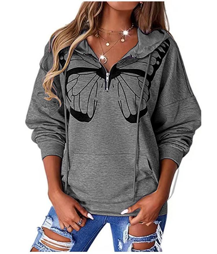 Casual Hooded Long Sleeve Zip Pullover Digitally Printed Womens Sweatshirt Trendy Style Comfortable Loose Fit for Daily & Casual Wear