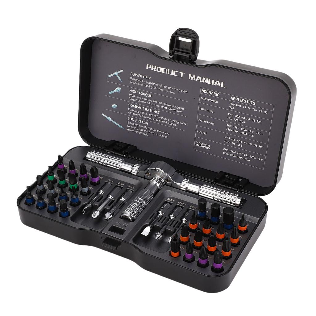 Ratchet Screwdriver Set 58T 50N.m Magnetic Detachable Handle Multifunctional Screw Driver Kit with 38 Bits for Repair