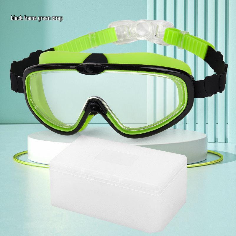 Children's Anti-Fog Waterproof Large Frame Swim Goggles with Silicone Earplugs