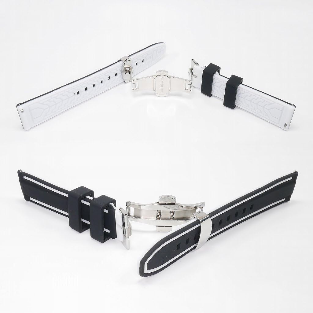 Swatch x Omega compatible rubber strap with type D-buckle, double-line (black/white lines)