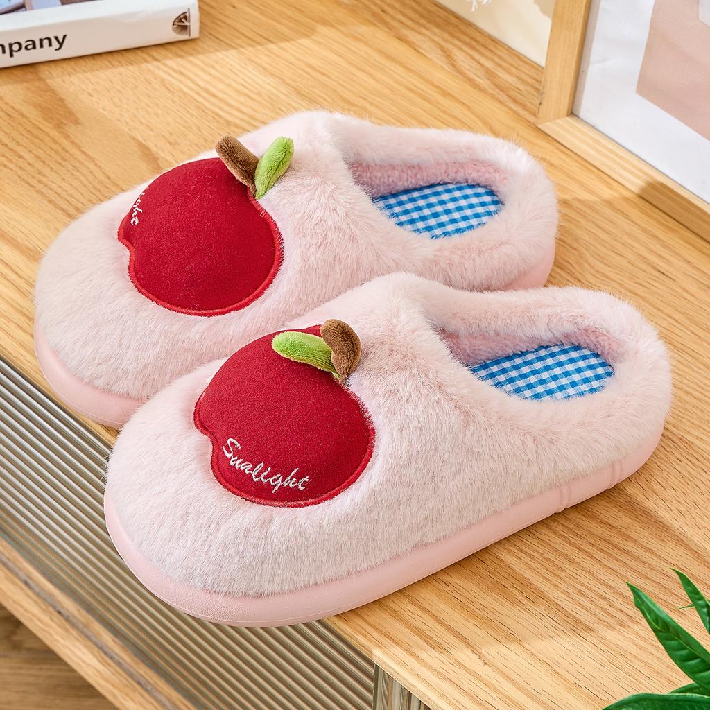 Apple Cotton Slippers 2025 Autumn and Winter New Indoor Home Fleece Warm Couple Thick-soled Plush Cotton Shoes