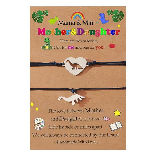 Mother Day Bracelet Dinosaur Element Handmade Heart Pendants Adjustable Size Women Wristband Meaningful