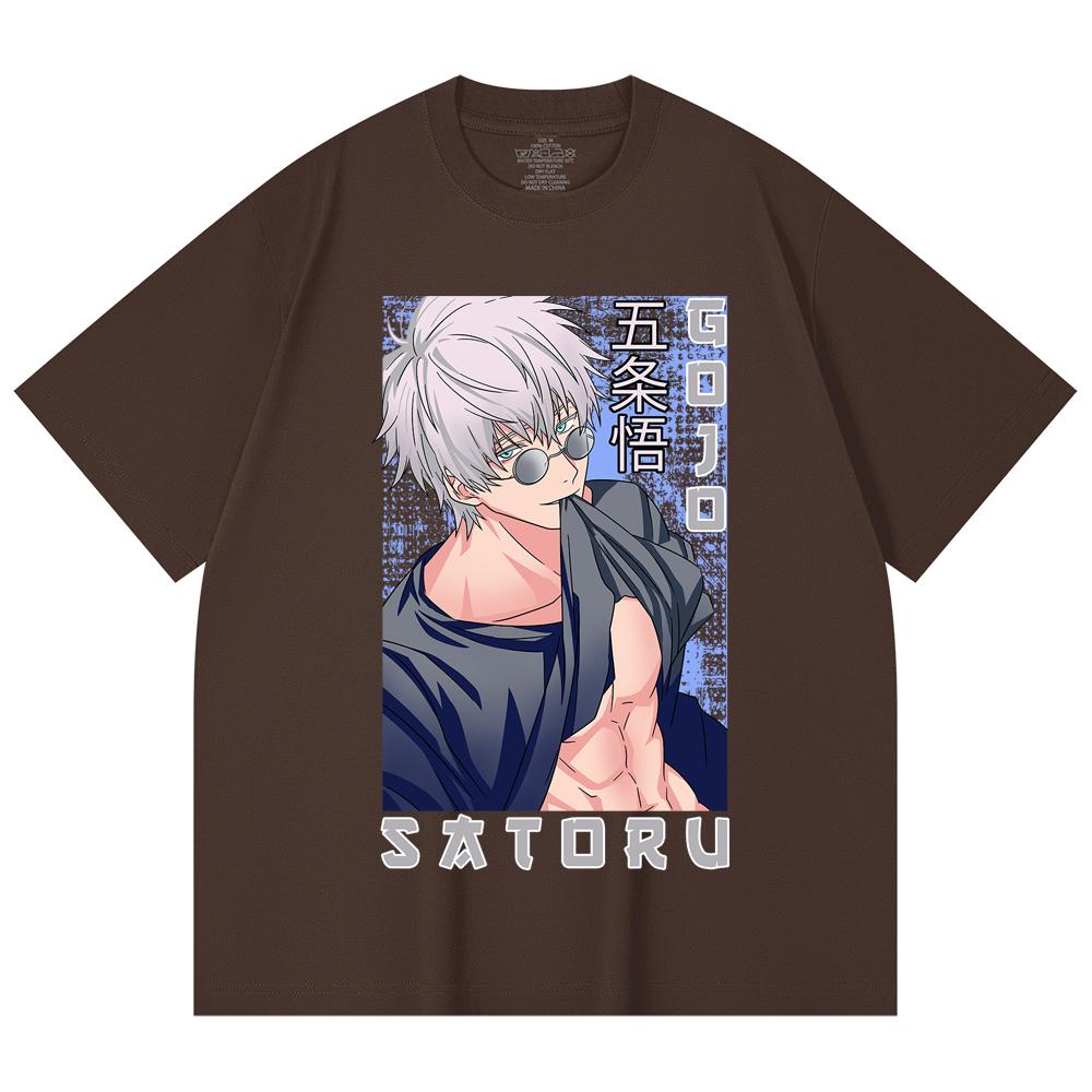 230 Gsm 100% Cotton Jujutsu Kaisen V23 Gojo Print Unisex Heavy Cotton T Shirt