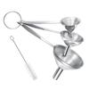 Small Funnels for Filling Bottles, 3 Pcs Stainless Steel Kitchen Funnel Set with Long Handle, Easy Cleaning with a Brush