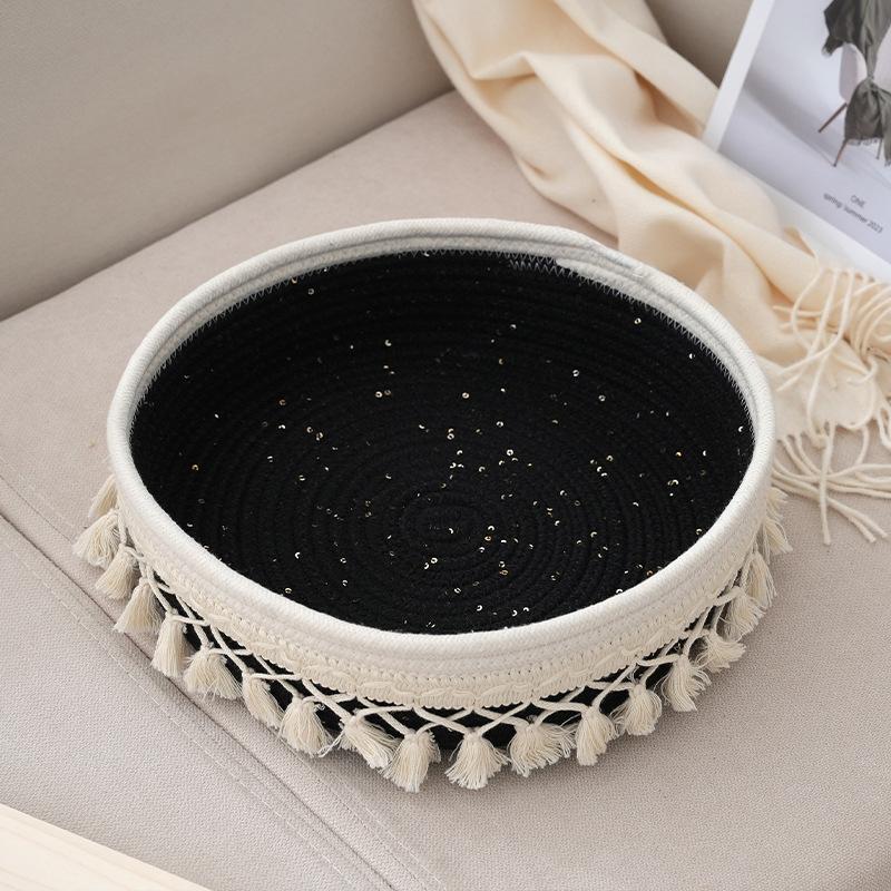1Pcs Saving Handmade Basket Cosmetics Storage Basket Desktop Organization Home Supply  Rope Weaving Storage Box Round Space