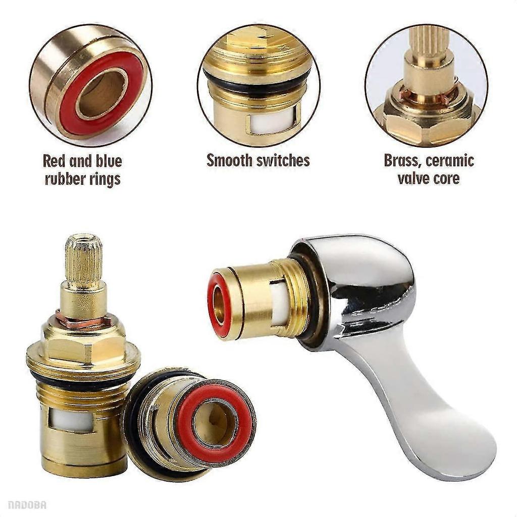 Replacement Brass Ceramic Stem Disc Cartridge Faucet Valve Quarter Turn 1/2" For Bathroom Kitchen Tap (1 Pair Hot & Cold)