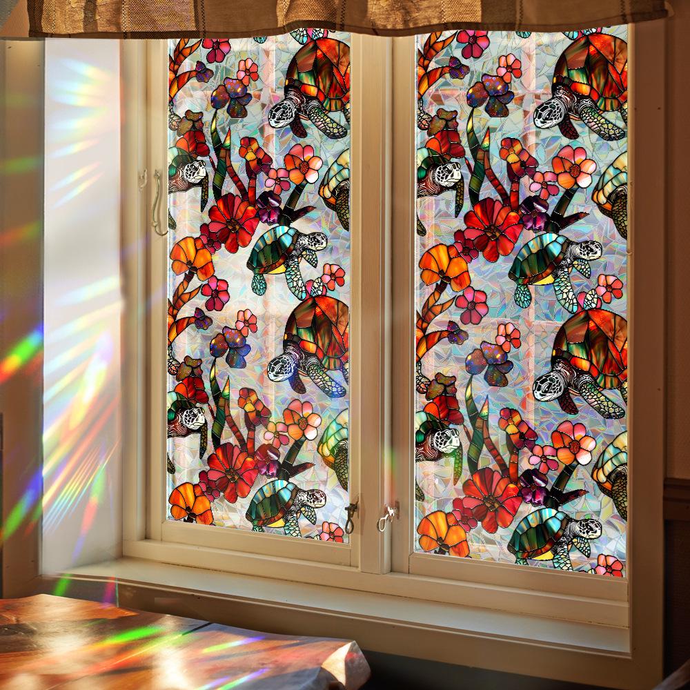 Rainbow Double-Sided Static Cling Glass Sticker - Inlaid Pattern PVC Film