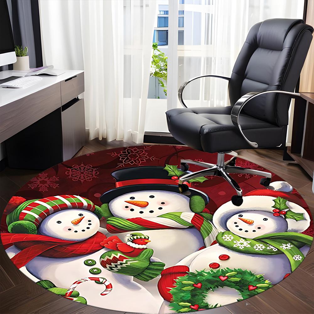 

1pc Snowman Trio Decoration Carpet for Office Non-Slip, Round Carpet, Soft & Comfortable, Carpet for Office, Round Floor Mat yy251225135 80cm by 80cm