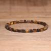 Tiger's Eye Square Bead Bracelet – Stainless Steel Accent Minimalist Jewelry, Courage Protection Gift for Men & Women