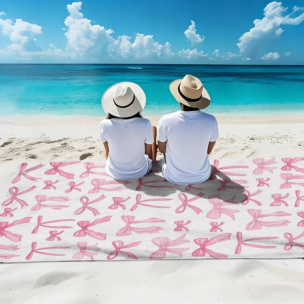 Pink Ribbon Bowknot Beach Towel flat print Coquette Aesthetic Microfiber Bath Towel for Girls Travel Pool Decor
