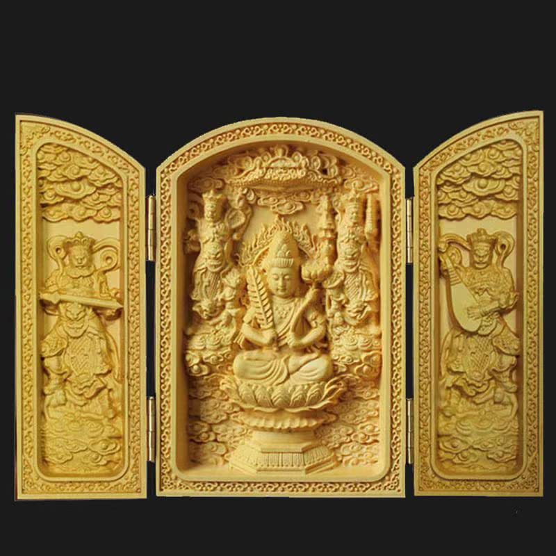 Wood Carving Buddha Statue Zodiac Amulet Main Image Year of the Carving Boxwood Tsuge Good Main X Diameter 7cm X Depth X Opening Width [Sankaibutsu]