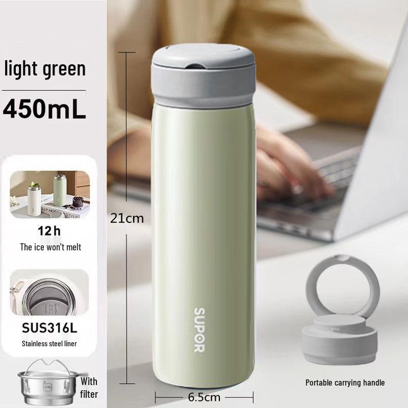 Supor 316L Stainless Steel Thermal Mug for Men & Women - Portable Car & School Tea Brewing Cup