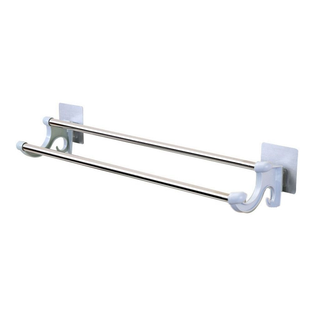 Stainless Steel Double Rod Towel Bar Punch-free Towel Storage Shelf Towel Rack  Toilet