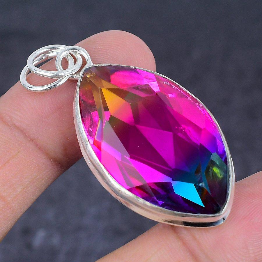 Bi-Color Tourmaline Handmade Copper Jewelry Pendant 2.17" N7y42