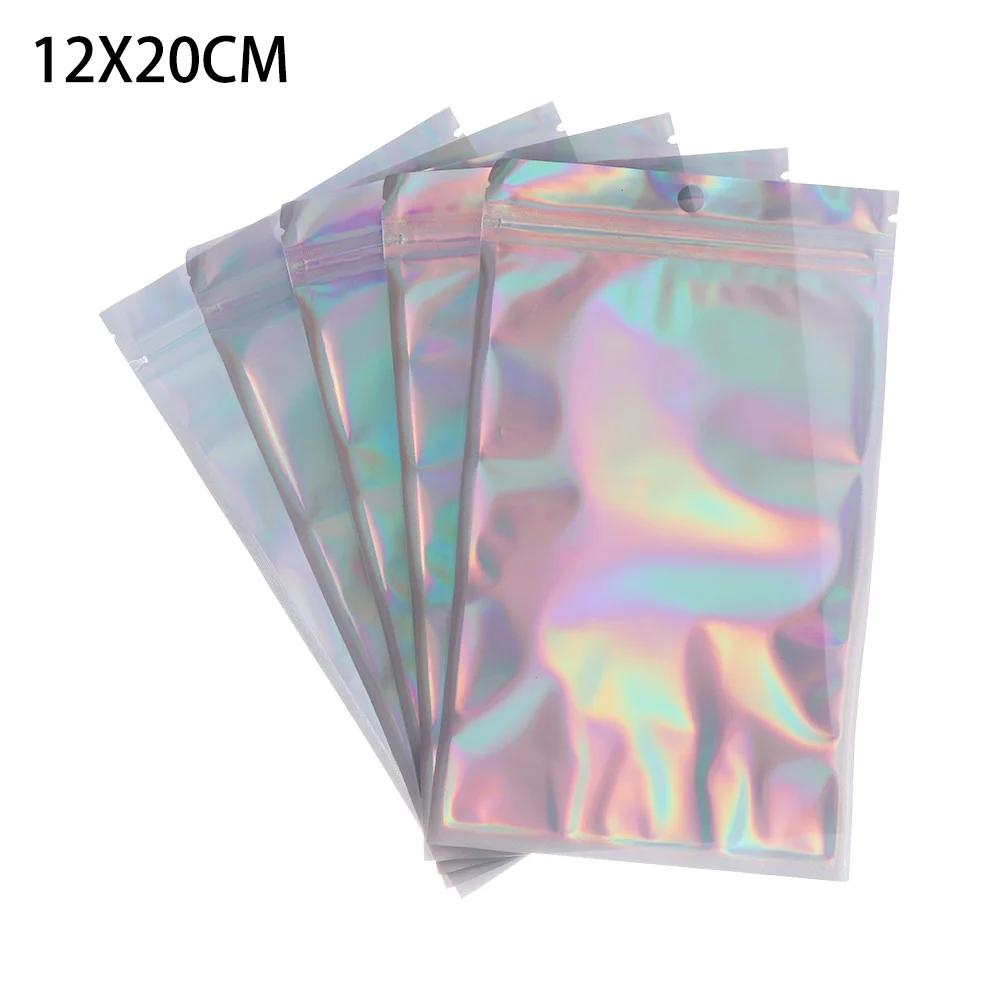 20 Pcs Zip Bags Aluminum Foil Hologram Food Mylar Pouch Small Water Proof Zipper Reclosable Pouches Plastic Self Seal Bag