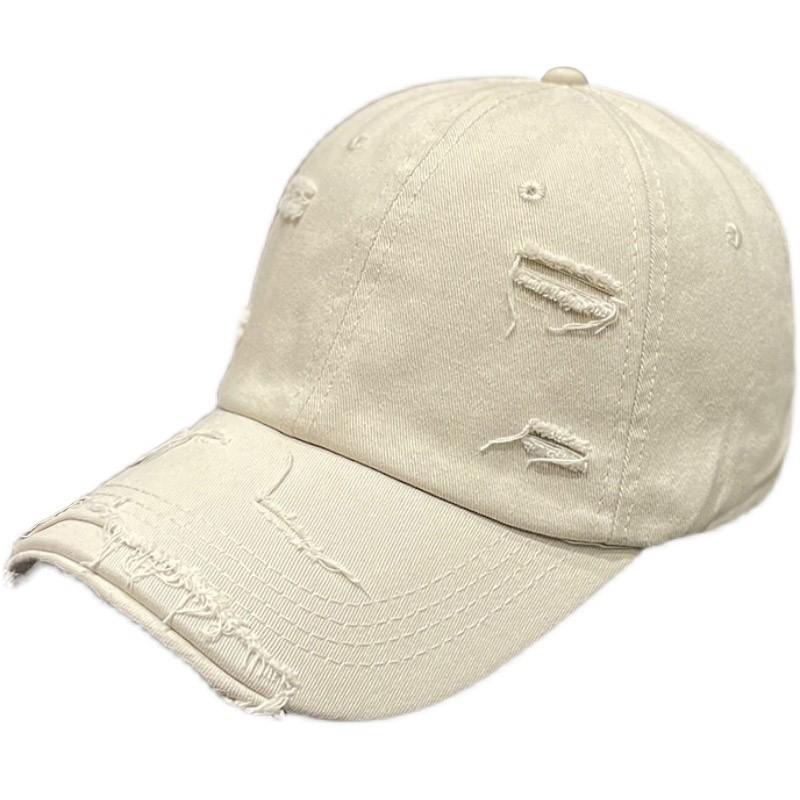 Korean-style Solid Color Distressed Ripped Baseball Cap for Women, Spring/summer Trendy Versatile Street Sun-shading Curved Brim Cap