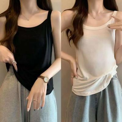 2PCS Loose Solid Color Sleeveless Ice Silk Camisole Vests Women Large Size Casual Versatile Large Size Tank Tops