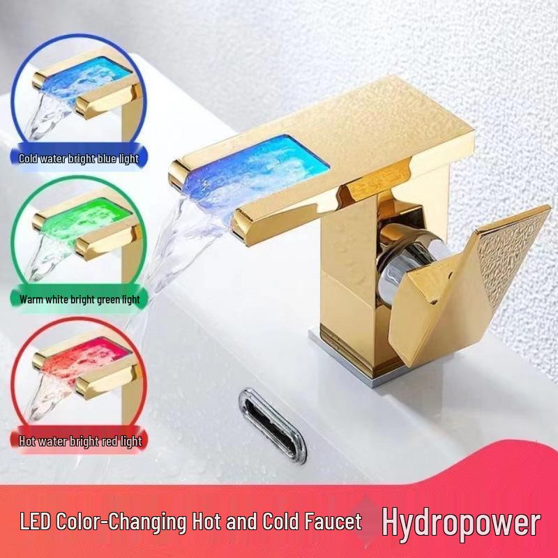 LED Waterfall Faucet for Bathroom Sink - Hot & Cold Water Basin Tap