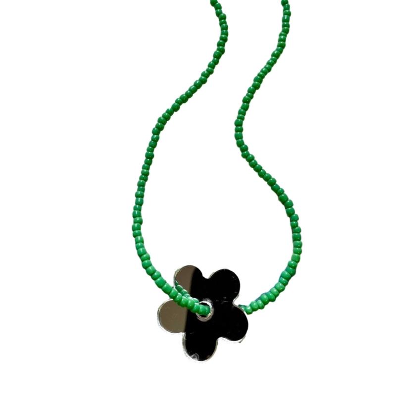 

Stylish Flower Pendant Necklace Colorful Beads Choker Trendy Beads Necklace Acrylic Material Perfect Gift for Women Girl 1 зелений