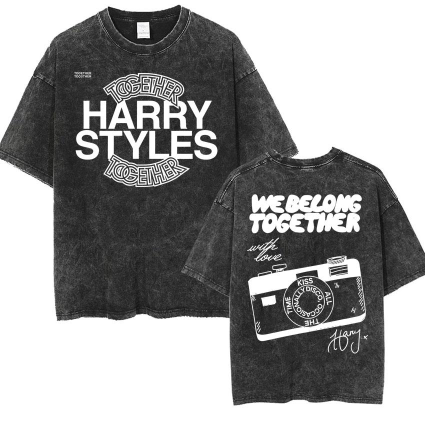 

Singer HarryStyle Together Tour Tee Vintage Washed Double Sided Print Tshrits Men Women Harajuku Loose Short Sleeve Tshirt S