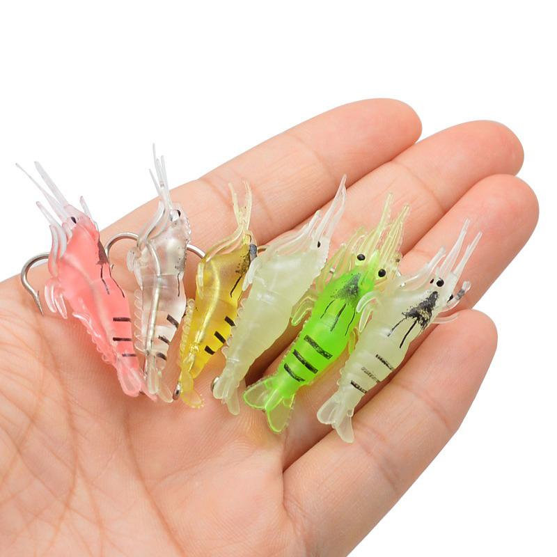 15Pcs Pvc Shrimp Lures Multicolor Soft Luminous Shrimp Bait Set Fishing Lure With Sharp Hook