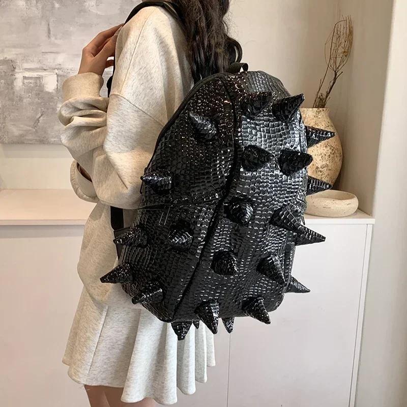 Punk Style Fashion Unique Design Backpacks 2025 New Hedgehog Large Capacity Bags Hot Style PU Personality Travel Bags Spike