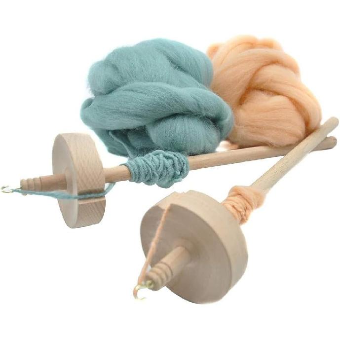2Pcs Drop Spindle for Spinning Wool Yarn Spin Top Whorl Drop Spindle Hand Carved Wooden for Beginners