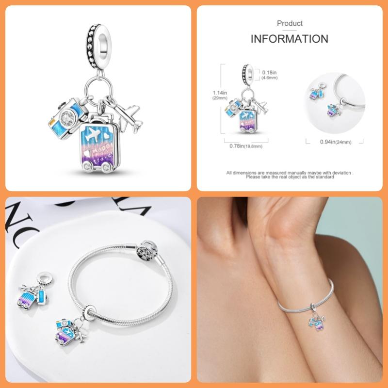 925 Silver travel Airplane and luggage Charms Beads Fits 3mm Bracelet Necklace DIY Women Jewelry Gifts
