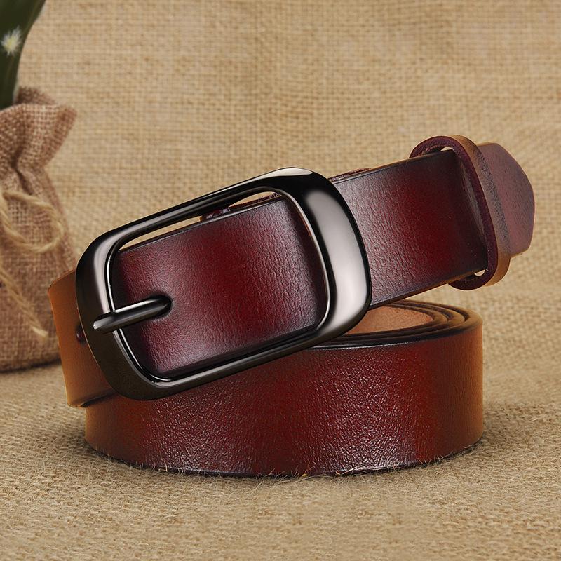 Women's Genuine Cowhide Leather Belt with Rustproof Alloy Buckle - Casual and Versatile for Jeans.