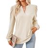 Women's Solid Color V-neck Jacquard Long Sleeve Loose T-shirt Top, Autumn Winter Casual Wear for Europe America Cross-border