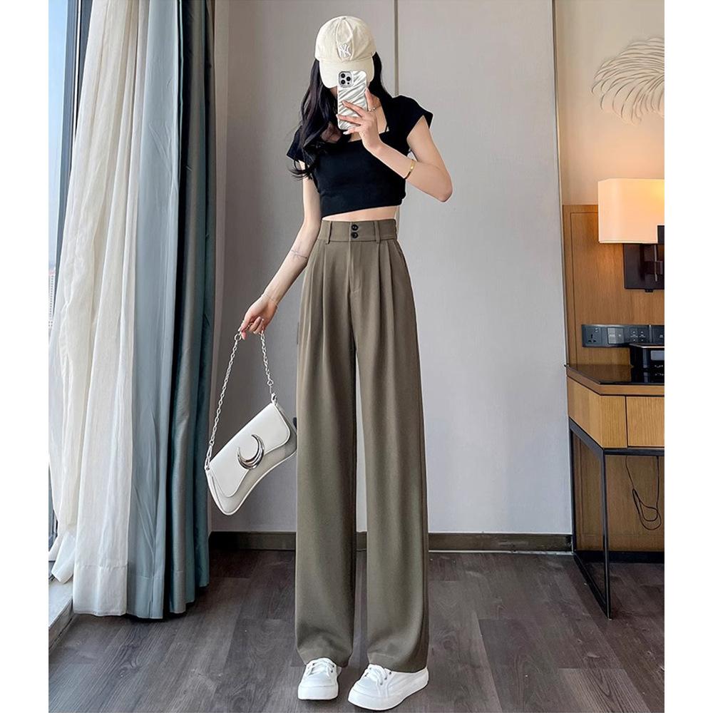 

Новые летние брюки из ледяного шелка для женщин с высокой талией, широкие штанины, облегающие, грушевидной формы, повседневные прямые универсальные брюки 5XL